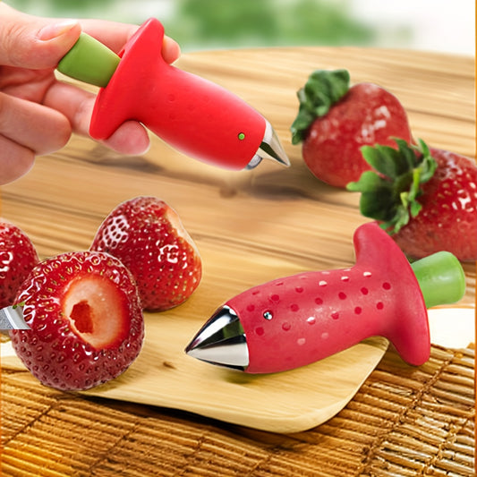 1pc Stainless Steel Strawberry Huller and Tomato Corer - Ergonomic Easy Grip, Durable ABS Handle, Kitchen Gadget for Efficient Fruit Stem Removal, Tomato Coring Device | Functional Kitchen Tool | Durable Kitchenware