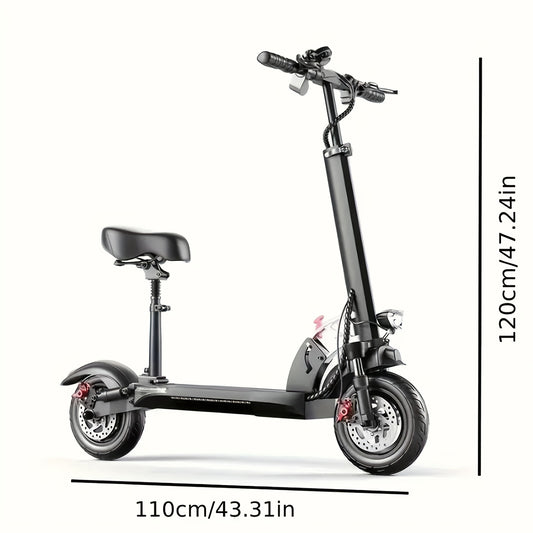 Electric Scooter Adults with Seat, 48v15a 10" Pneumatic Tires City Kick Scooter max 45-55 km max load of 330lbs Dual Brake & Suspension Foldable Commuter E-Scooter with Ambient Lights Halloween Gift