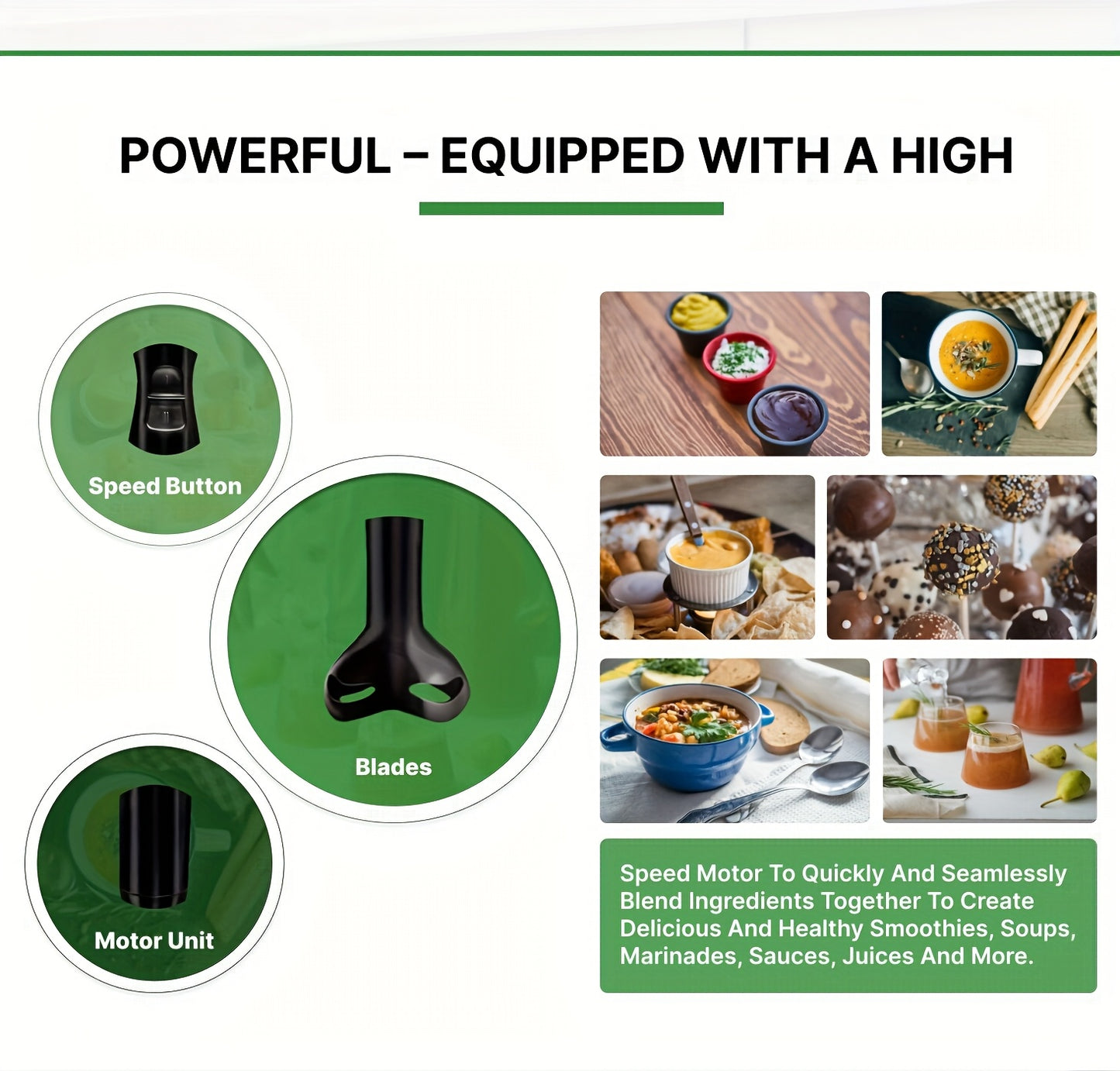 Electric Immersion Hand Blender(Black), Mixer, Chopper, Powerful 180 Watt Ice Crushing 2-Speed Control One Hand Mixer, Removable Blending Stick For Easy Cleaning For Purees, Smoothies, Shakes, Ivory, Soups, Sauces, Baby Food,