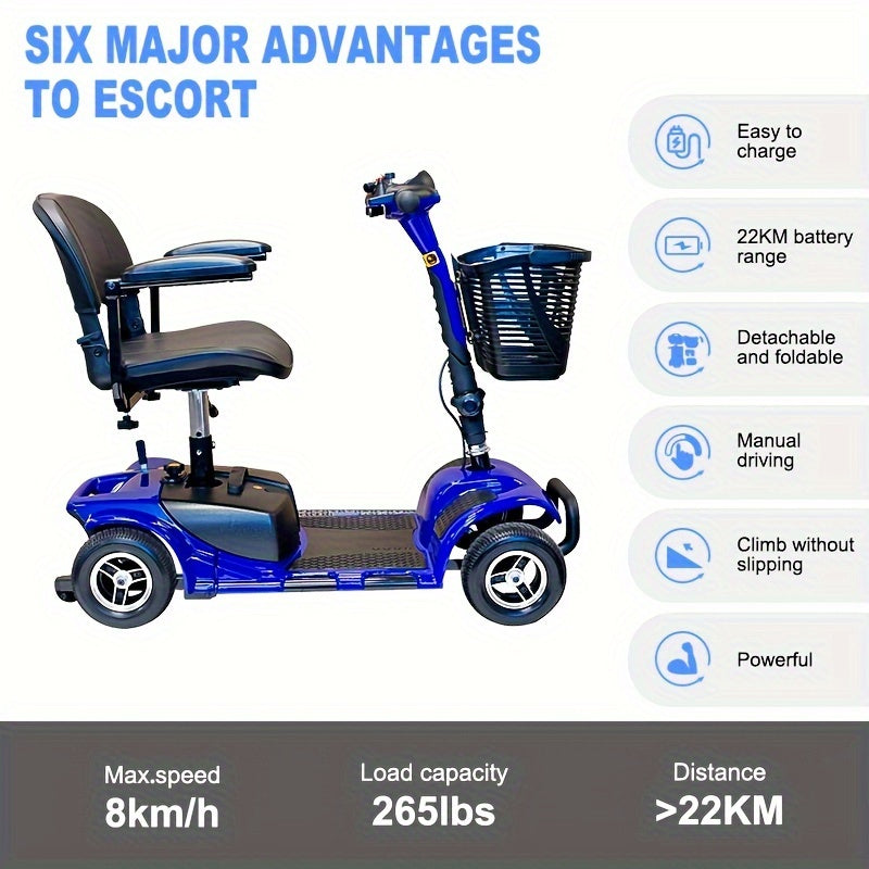24V12Ah Folding 180W Electric Scooter Electric 4 Wheel 22km long range Foldable Mobility Scooters with light