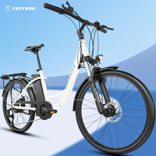 Totem Skyline 26" Electric Bike for Adults - 350W, Ideal for City Riding | 40-Mile Range, 20 MPH Top Speed, Fast Charge in 3H, 7-Speed Gears, Detachable Battery, Adjustable Seat