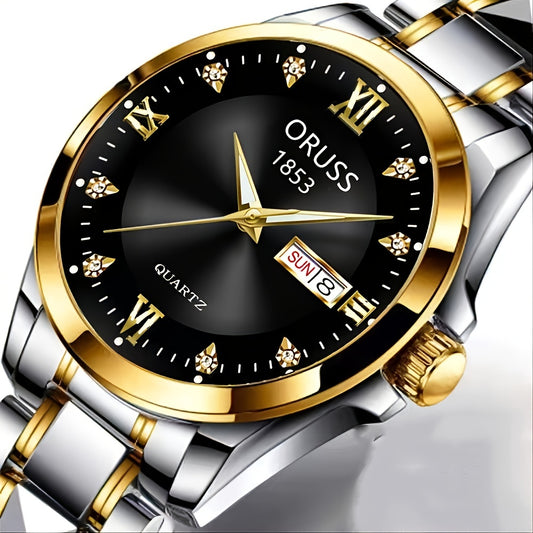 1pc Men's Round Waterproof Luminous Quartz Watch, Wristwatch, Ideal choice for Gifts
