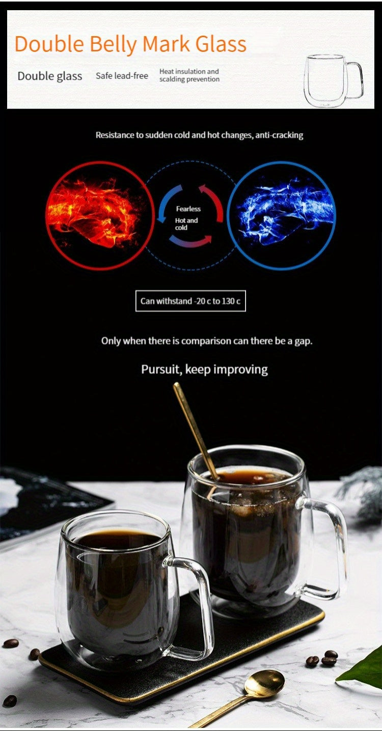 1pc Double Walled Insulated Glass Mug - Kitchen & Dining Essential for Hot and Cold Beverages - 350ml/11.84oz, 250ml/8.45oz, Borosilicate Glass, Creative Transparent Design, Durable Handle, Microwave and Dishwasher Safe