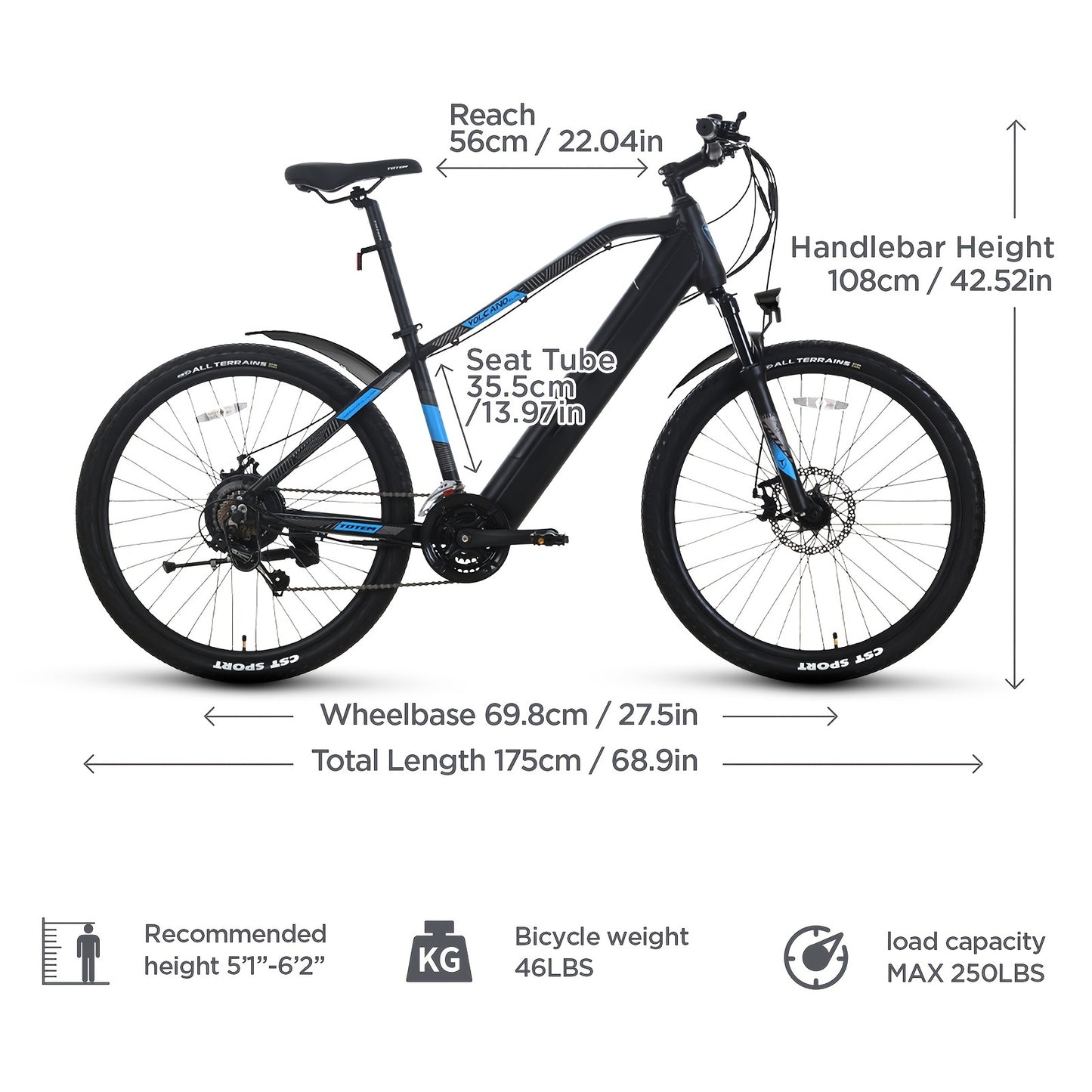 Volcano 27.5" 500W Electric Bike for Adults - High-Speed, Long-Range with Removable 48V 10.4Ah Battery, 21-Gear & MLO Suspension Fork - Perfect Gift for Men on Holidays & Special Occasions, TOTEM