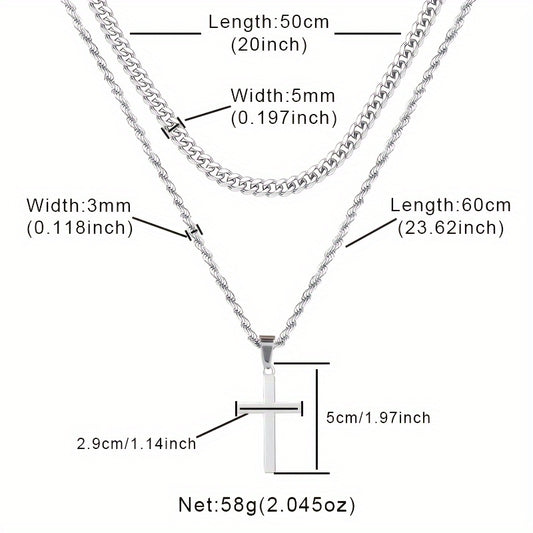 3pcs To My Brother Handmade Rope Cross Pendant Cuba Necklace Father's Day Gift For Him Gift Box Hip Hop Titanium Steel Gift for Him Man Father Best Dad Women Mother's Day Jewelry Waterproof Fashion Trendy Simple Jewelry birth