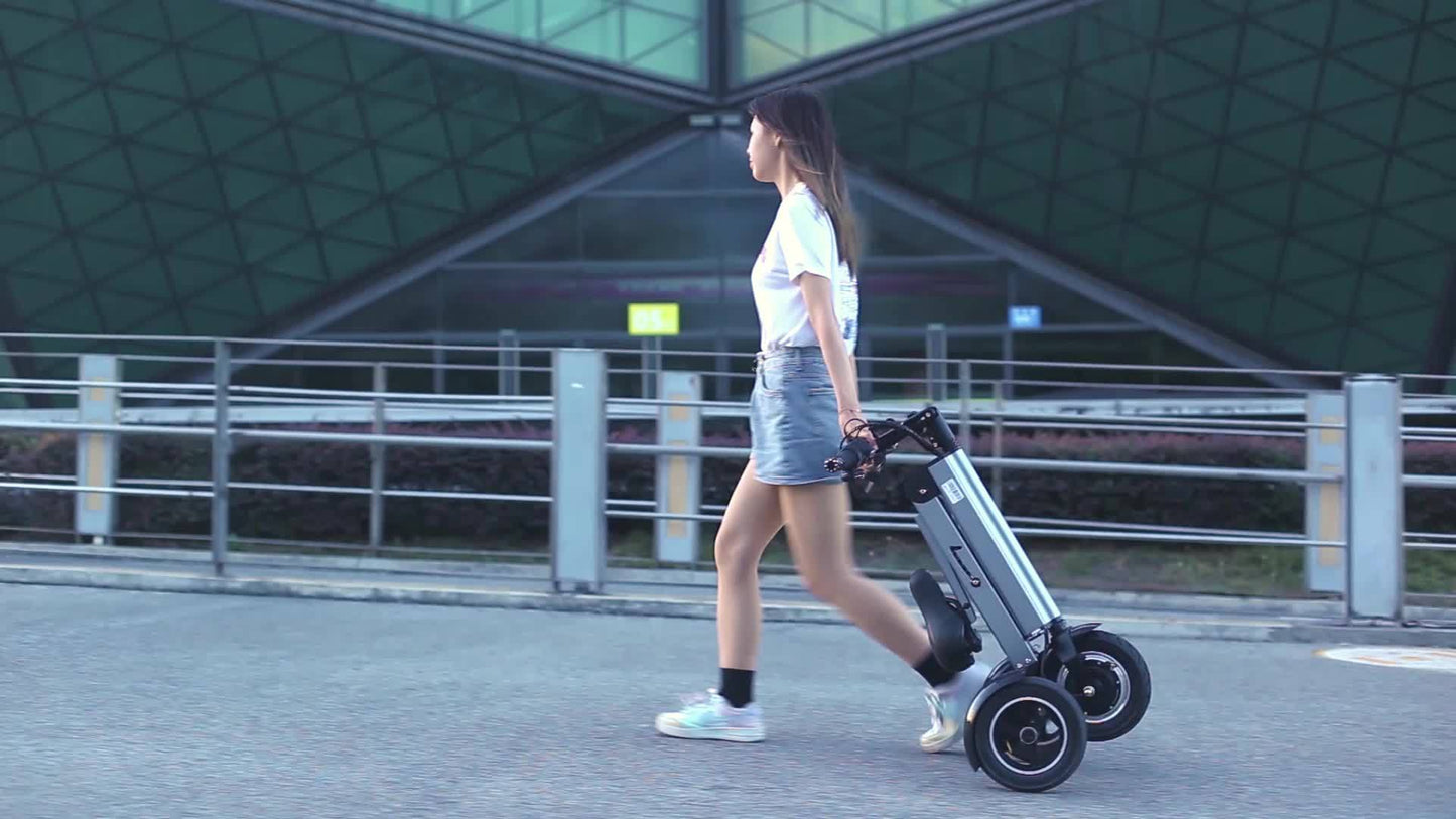 TopMate ES32 Electric Scooter 3 Wheels Foldable Trike with Seat for Adults, Light Weight Mobility with Reverse Function and Key Switch, 10 Inch Pneumatic Tires Tricycle for Commute and Travel