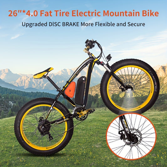 Electric Bike, 48V12.5A, 720W Brushless Motor, 7 Speed, Double Disc Brake, Use Snow, Road, Mountain Electric Bike 26*4 Fat Tire With LCD Screen, Mountain Bike