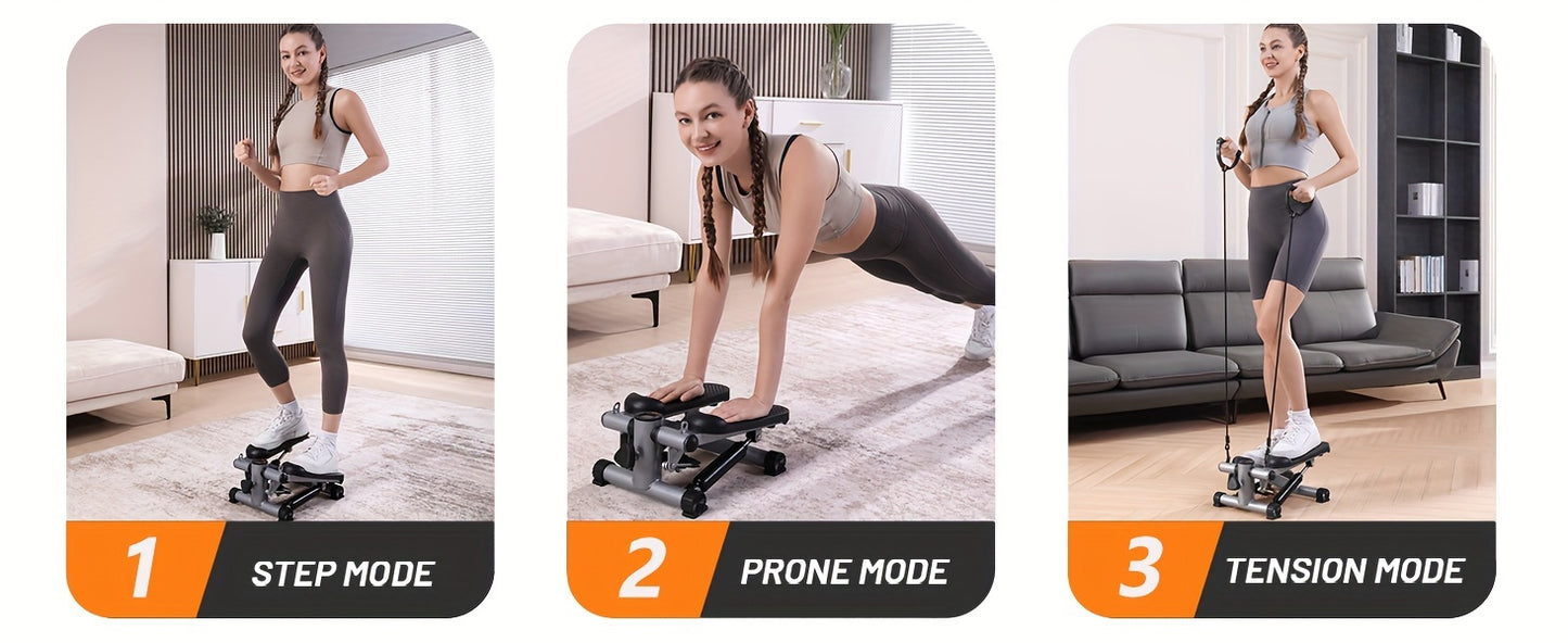 Mini Stair Stepper Exercise Machine with Resistance Bands, Tungsten Steel Hydraulic Twist Stepper, Mechanical Control, 300 lbs Capacity, Full Body Cardio Workout Fitness Equipment for Home Use