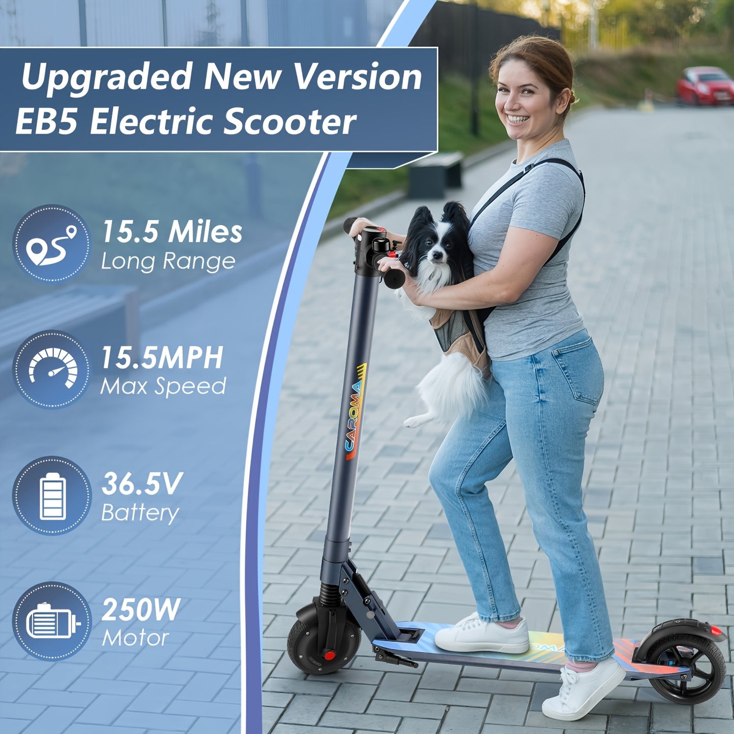CAROMA 250W Portable Folding Electric Scooter, Range Of 15.5 Miles, 15.5 Miles Per Hour, 6.5-inch Solid Tires, Adult Commuting Electric Scooter, Electronic Brake, Maximum Load Of 220 Pounds