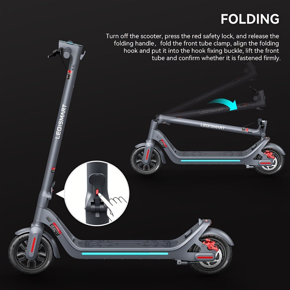 LEQISMART A8 Plus - 350W High-Powered Electric Scooter for Adults with 9" Solid Tires, Dual Brakes, Foldable Design, Max 28 Miles Long-Range Commuting, and Safety Features