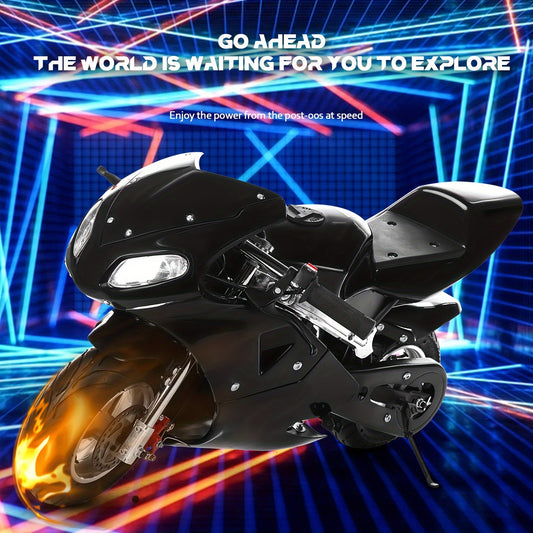 A 41.33* 23.62-inch 49cc mini two-stroke black scooter Mini Scooter, Mini Scooter, high brightness double headlights rubber handlebars black mini scooter powerful power 2 strokes