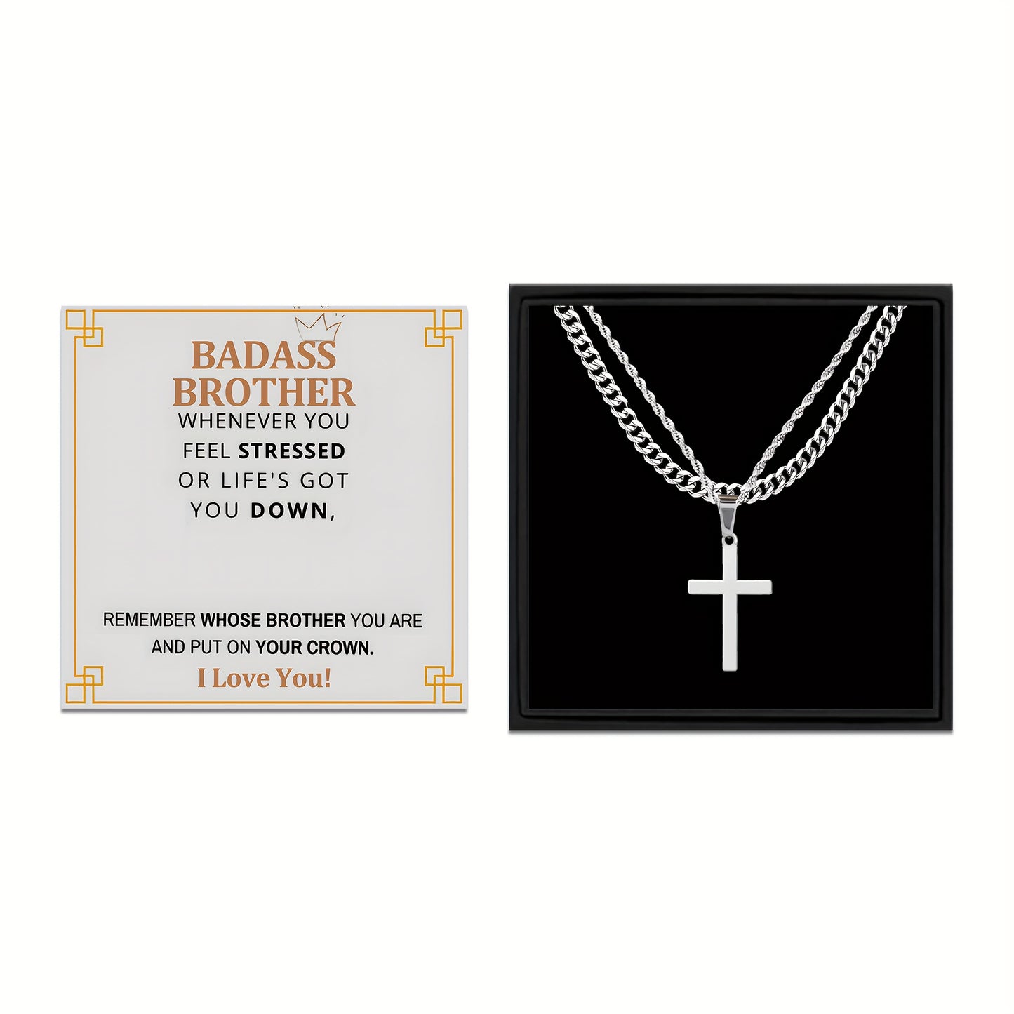 3pcs To My Brother Handmade Rope Cross Pendant Cuba Necklace Father's Day Gift For Him Gift Box Hip Hop Titanium Steel Gift for Him Man Father Best Dad Women Mother's Day Jewelry Waterproof Fashion Trendy Simple Jewelry birth