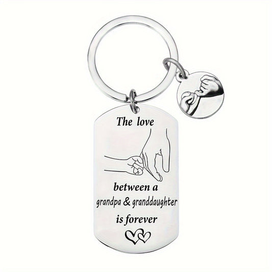 Stainless Steel Keychain with Hand-in-Hand Family Love Design for Father or Grandfather - Cute Metallic Handshake Keyring Gift Unplated, Non-braided – Pack of 1
