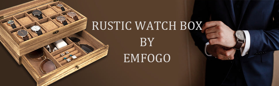 10-Slot Rustic Brown Wooden Watch Box - Large Capacity Watch Case for Men and Women, Display Organizer with Soft Velvet Interior, Perfect Gift for Boyfriend, Fathers Day, Birthday, and Anniversary