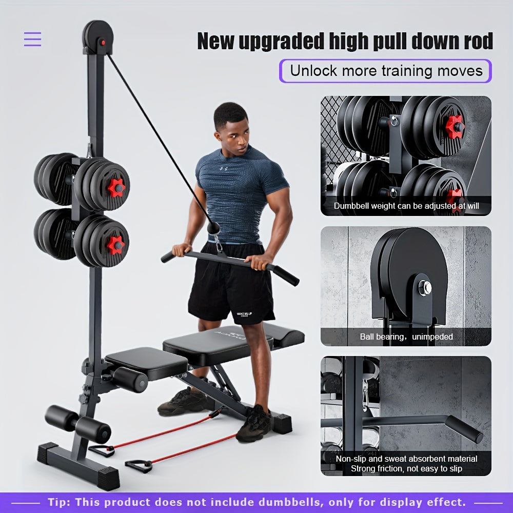 Versatile Home Gym Bench with Pull-Up Bar & Sit-Up Assist - Adjustable, Multi-Functional Fitness Equipment for Full Body Workout (Dumbbells Not Included), High Pull Rod, Bird Bench