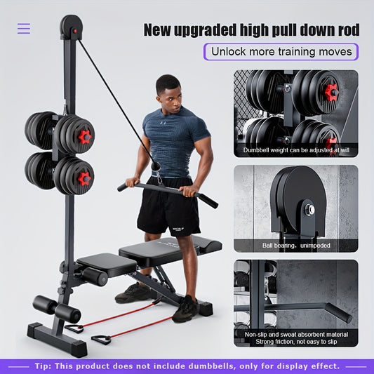 Versatile Home Gym Bench with Pull-Up Bar & Sit-Up Assist - Adjustable, Multi-Functional Fitness Equipment for Full Body Workout (Dumbbells Not Included), High Pull Rod, Bird Bench