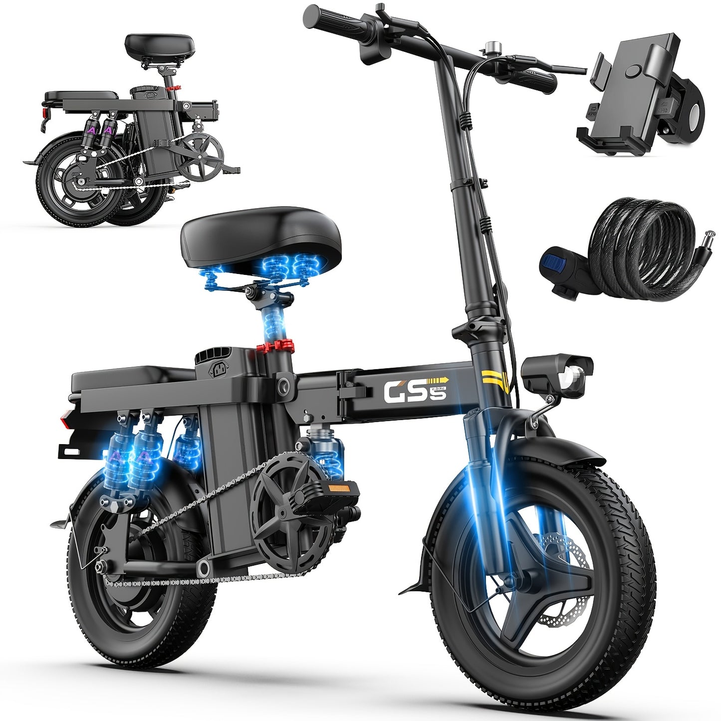 UPlee Ebikes For Adults, 500W Motor, 20MPH 30Miles Range Electric Bike For Adults, 48V 15AH Battery Mini Folding E Bike, 14" Tires, Lightweight Adult Electric Bicycles For City Commute, Travel Mobility Scooter