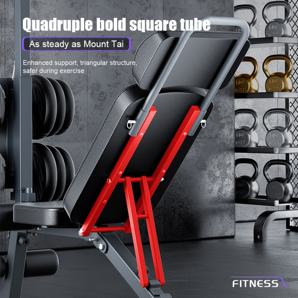 Versatile Home Gym Bench with Pull-Up Bar & Sit-Up Assist - Adjustable, Multi-Functional Fitness Equipment for Full Body Workout (Dumbbells Not Included), High Pull Rod, Bird Bench