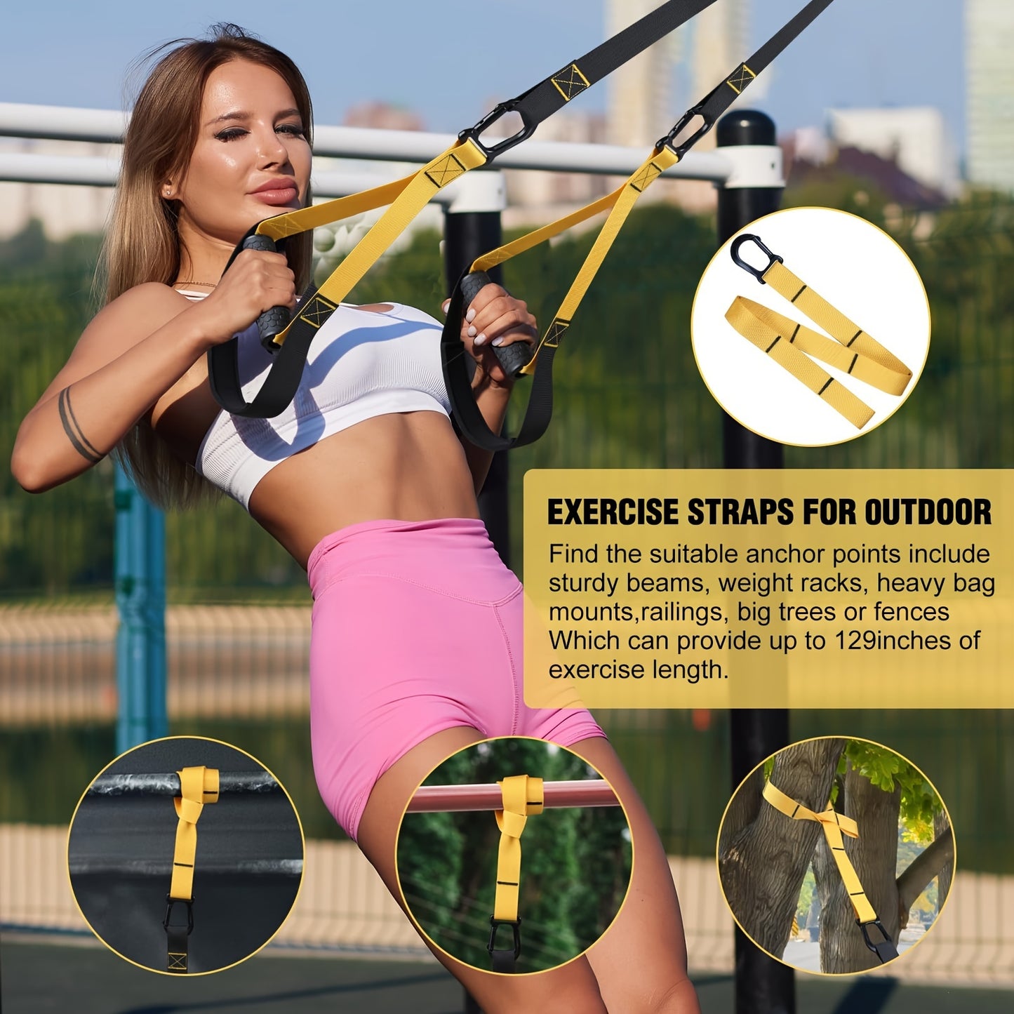 80-Inch Ultimate Home Gym Kit - Full Body Suspension Trainer, Powerlifting Strength Workout Straps, Fitness Bands, Door Anchor, Wall Mount, Flexibility Exercises, Indoor and Outdoor Workouts, Space-Saving, Portable, Durable,