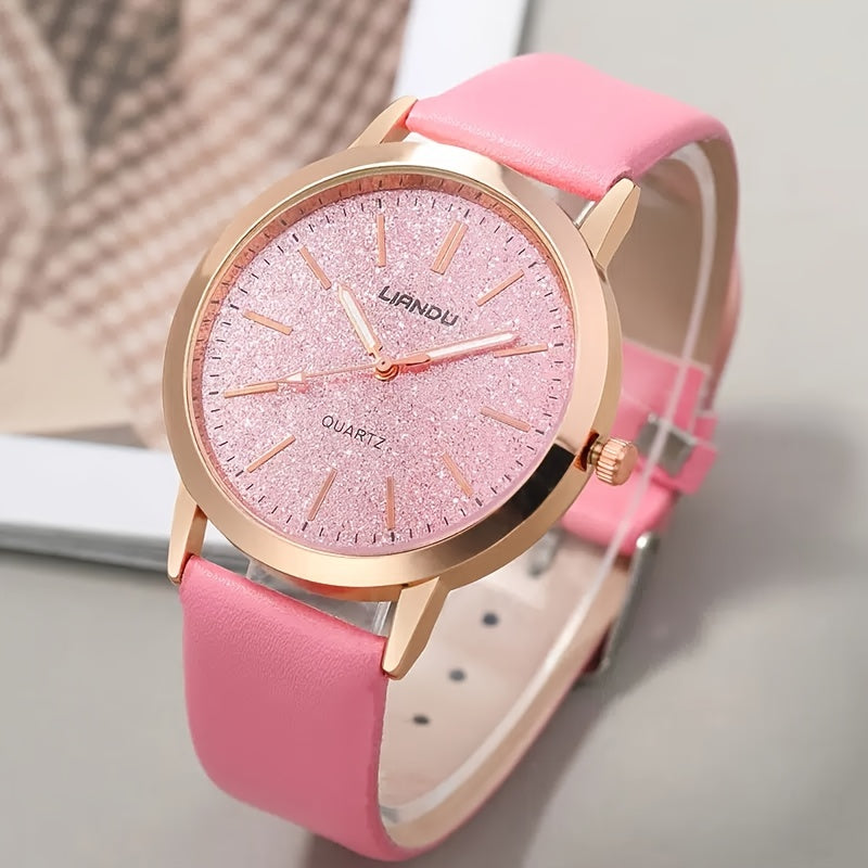 Woman's Quartz Watch Round Rhinestones Shockproof Wristwatch 1Pcs Watch & 1Pcs Bracelet Valentines Gift For Her Woman