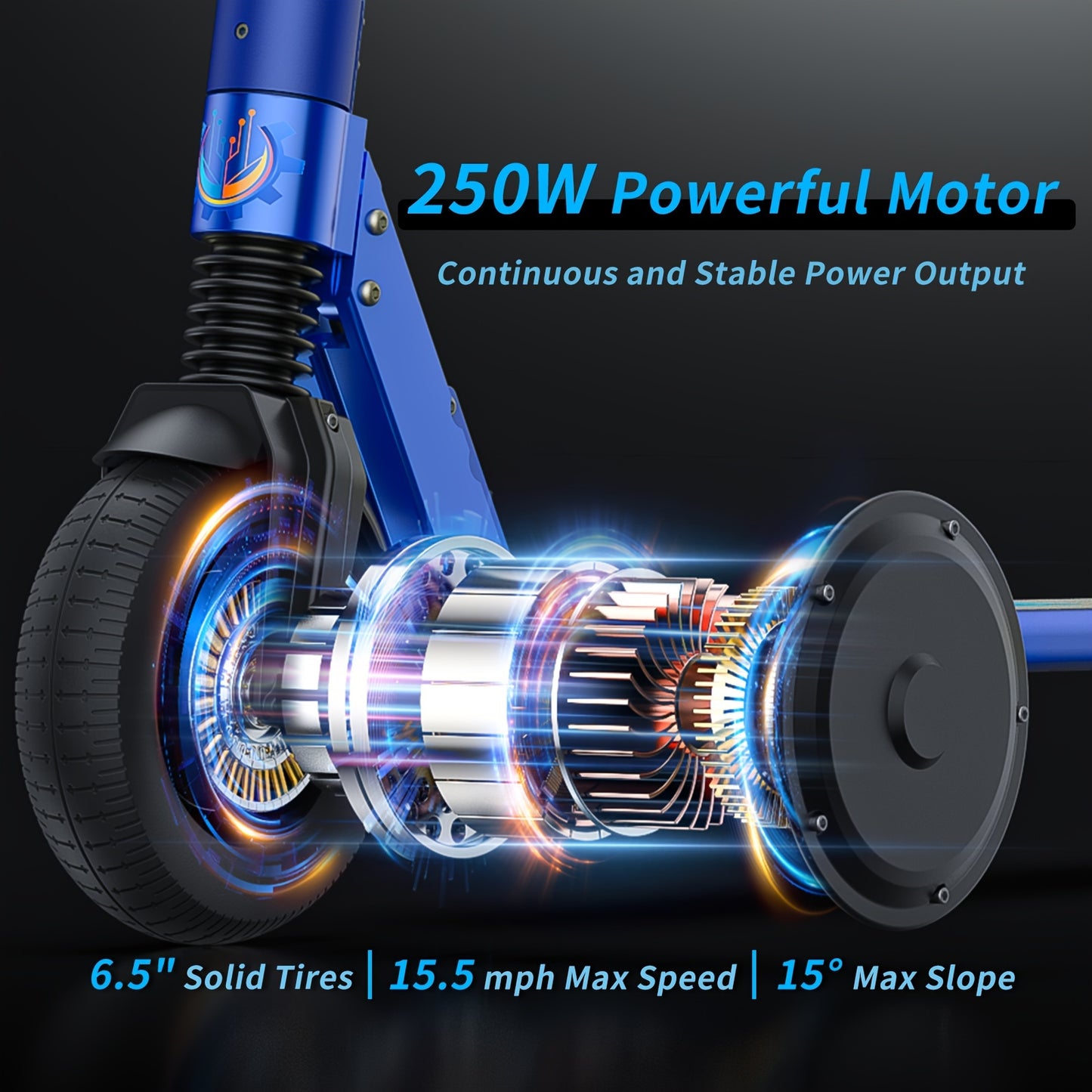 CAROMA 250W Portable Folding Electric Scooter, Range Of 15.5 Miles, 15.5 Miles Per Hour, 6.5-inch Solid Tires, Adult Commuting Electric Scooter, Electronic Brake, Maximum Load Of 220 Pounds