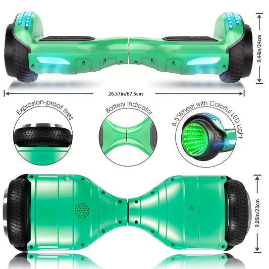 SISIGAD Hoverboard With Seat Attachment, 6.5 Inch Hoverboard Go Kart Combo, Self Balancing Electric Scooter With Wireless Speaker & LED Lights, Green + Graffiti