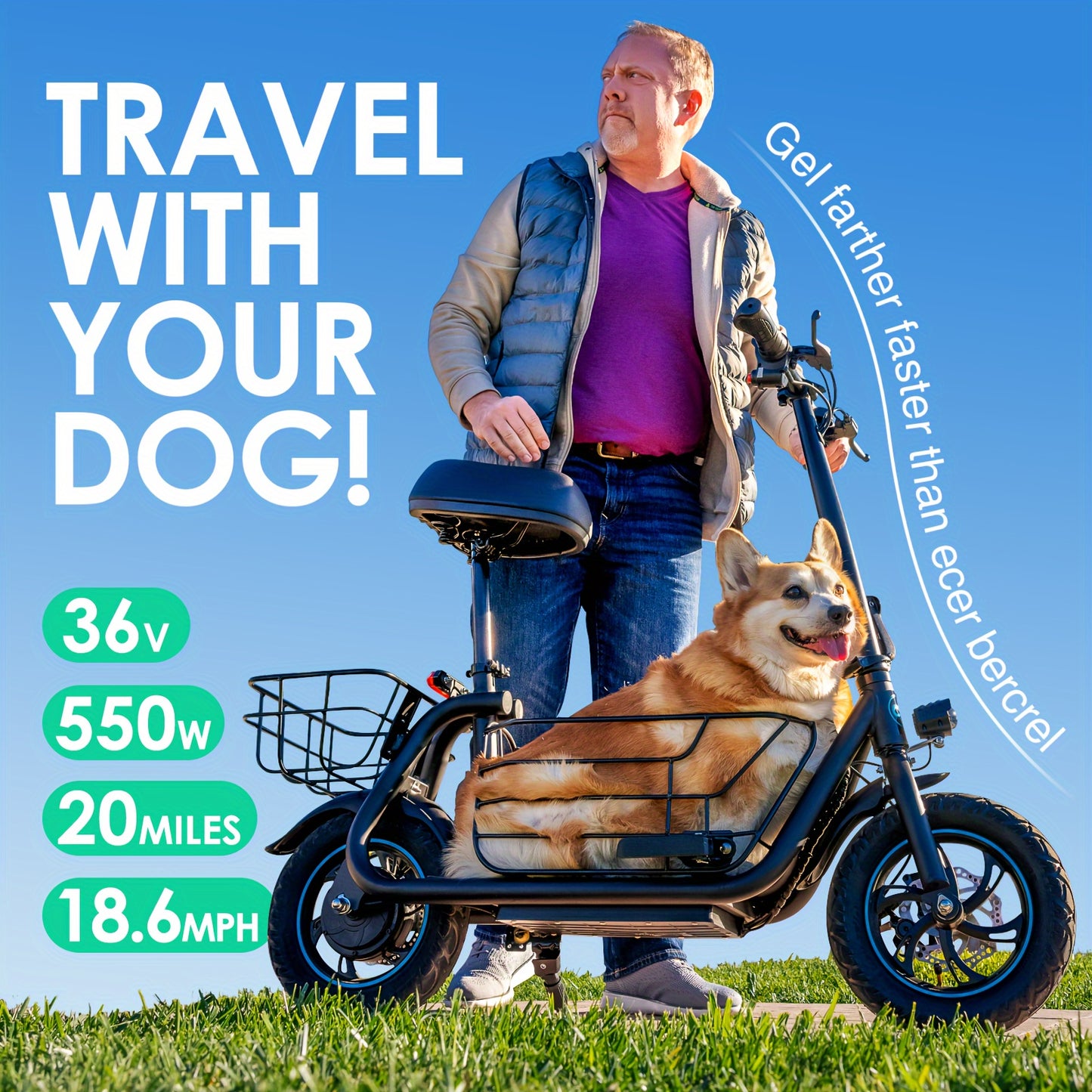 Electric Scooter with Seat for Adults, 550W Powerful Motor, 20-Mile Range, Speed up to 18.6MPH, Ample Storage for Pets & Cargo