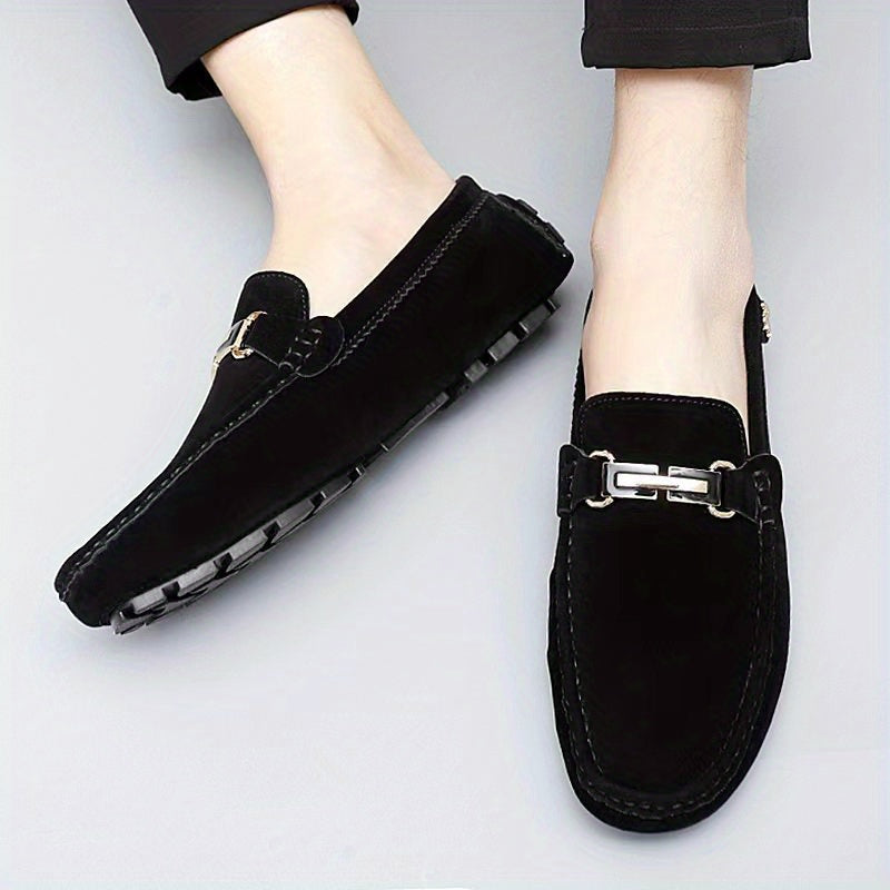 [Metallic Moccasin Loafer Shoes] Men's Moccasin Loafer Shoes With Metallic Decor, Comfy Non-slip Slip On Shoes, Men's Shoes, Spring And Summer