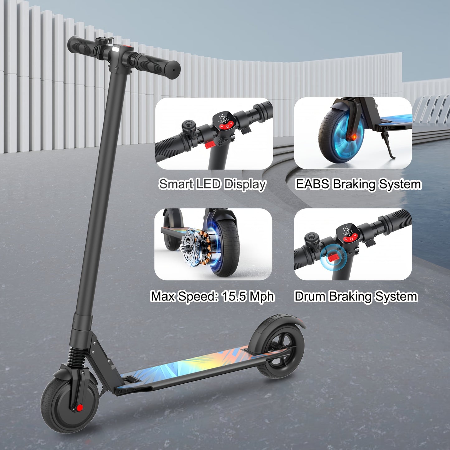 CAROMA 250W Portable Folding Electric Scooter, Range Of 15.5 Miles, 15.5 Miles Per Hour, 6.5-inch Solid Tires, Adult Commuting Electric Scooter, Electronic Brake, Maximum Load Of 220 Pounds