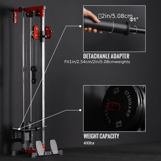 400lb Capacity Wall Mounted Pulley Tower, Cable Crossover And Lat Pull Down Machine With 18 Positions Dual Pulley System, Lat Pulldown Cable Training For Home Gym Fitness Equipment