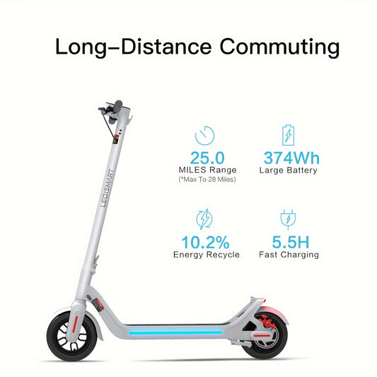 LEQISMART A8 Plus - 350W High-Powered Electric Scooter for Adults with 9" Solid Tires, Dual Brakes, Foldable Design, Max 28 Miles Long-Range Commuting, and Safety Features