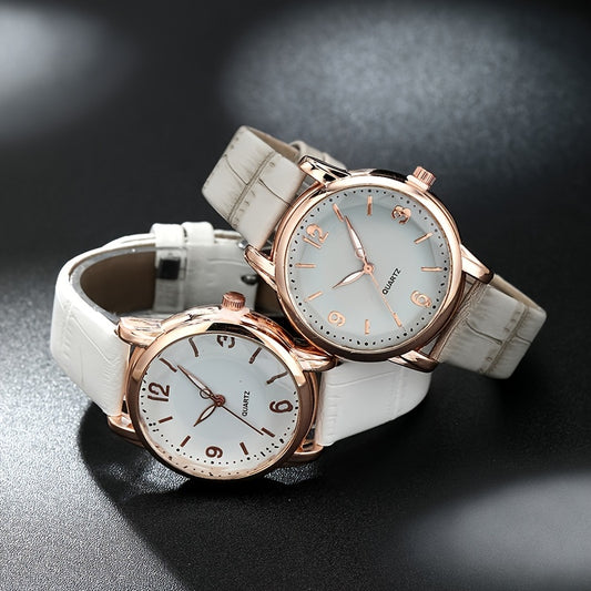 Elegant Women's Quartz Watch - Genuine Leather Strap, Water-Resistant, Versatile for All Occasions