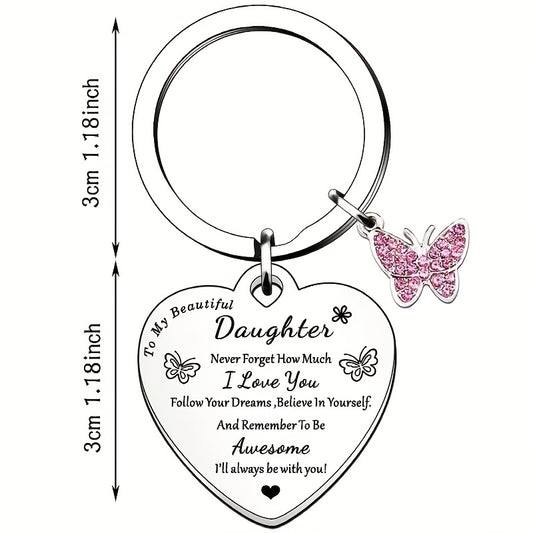 1pc, As A Souvenir For My Daughter, Keychain, Keychain, Keychain, Father And Mother's Birthday Gift, Christmas Graduation, Lovely Heart, Great Memory, I Love You