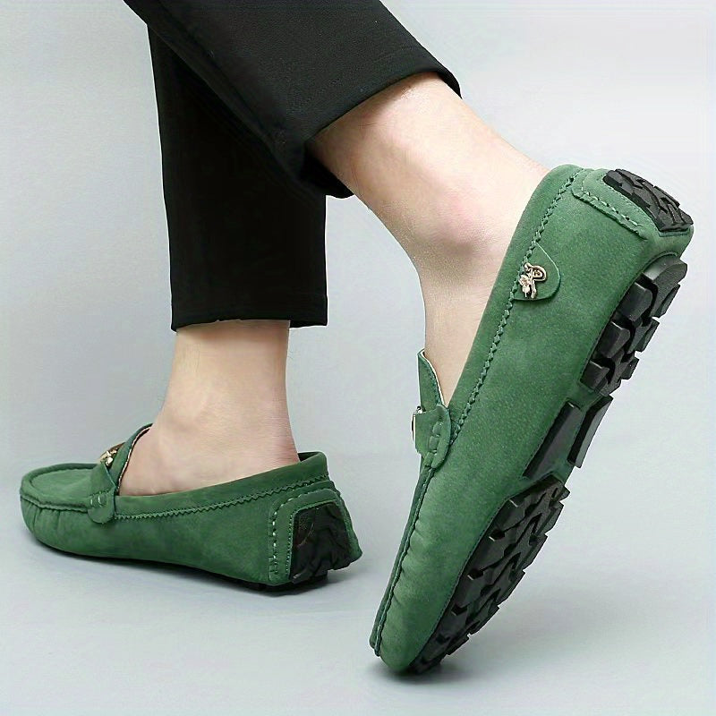 [Metallic Moccasin Loafer Shoes] Men's Moccasin Loafer Shoes With Metallic Decor, Comfy Non-slip Slip On Shoes, Men's Shoes, Spring And Summer