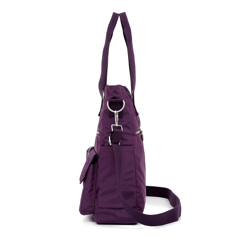 Large Capacity Shoulder Bag, Letter Patch Decor Tote Bag Women's Casual Nylon Handbag