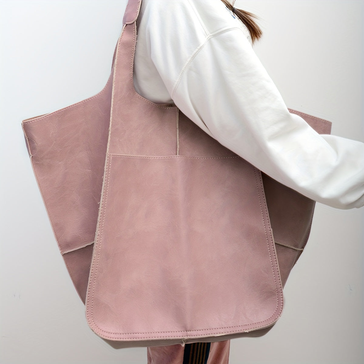 Rretro Big Tote Bag, Solid Color Large-capacity Zipper Shoulder Tote Bags, Multifunction Handbags