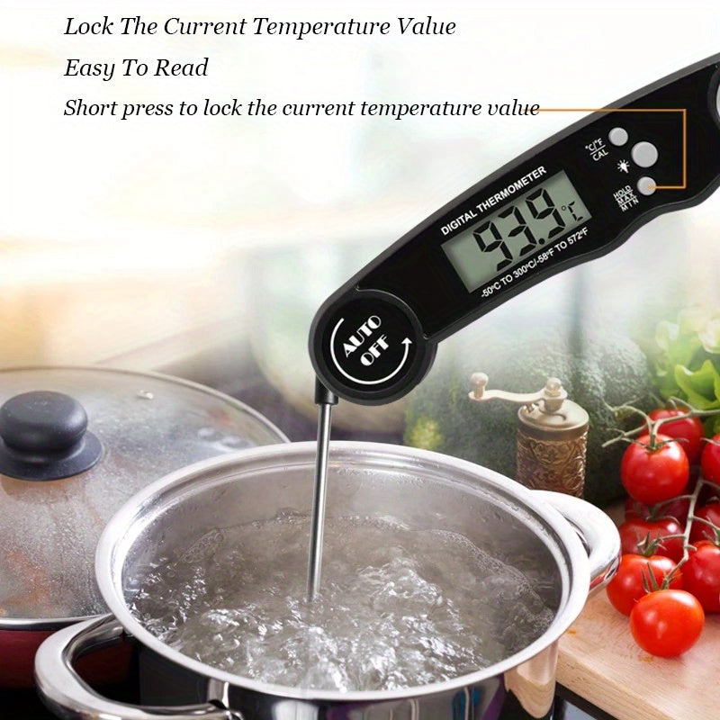 1pc Digital Instant Read Meat Thermometer With 4.6-Inch Folding Probe Backlight & Calibration Function For Cooking, Thermometer Digital Thermometer Meat Kitchen Cooking Tools