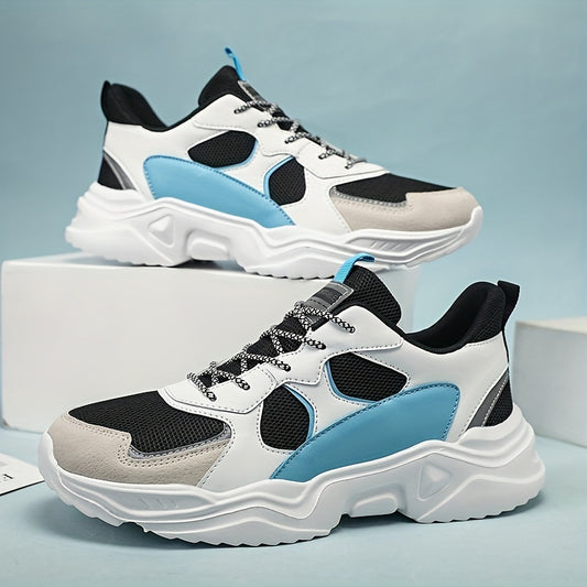 Mens Lightweight Breathable Mesh Lined Lace Up Casual Sport Shoes - Round Toe, EVA Sole, PU Upper, Comfortable Cloth Insole - Solid Color, Ideal for Sports and Everyday Wear