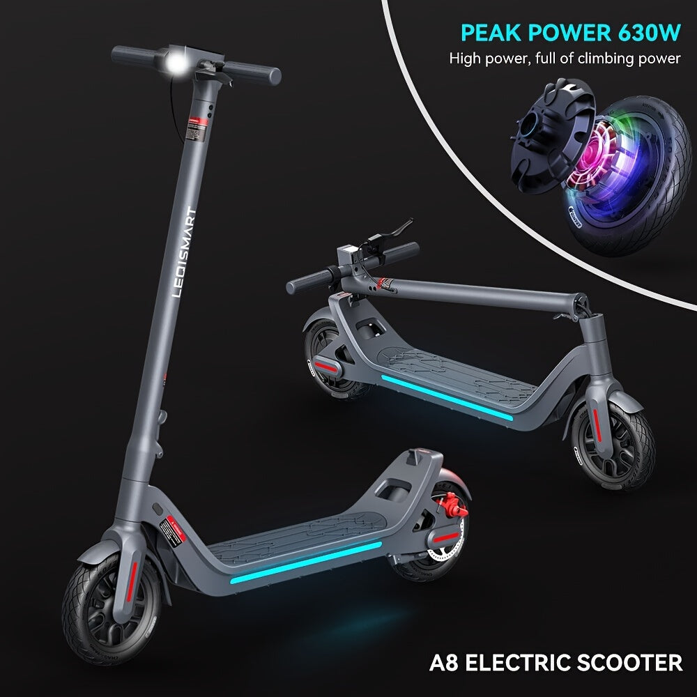 LEQISMART A8 Plus - 350W High-Powered Electric Scooter for Adults with 9" Solid Tires, Dual Brakes, Foldable Design, Max 28 Miles Long-Range Commuting, and Safety Features