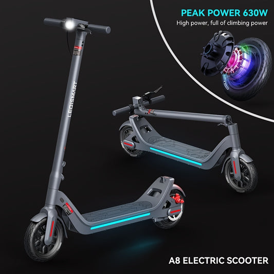 LEQISMART A8 Plus - 350W High-Powered Electric Scooter for Adults with 9" Solid Tires, Dual Brakes, Foldable Design, Max 28 Miles Long-Range Commuting, and Safety Features
