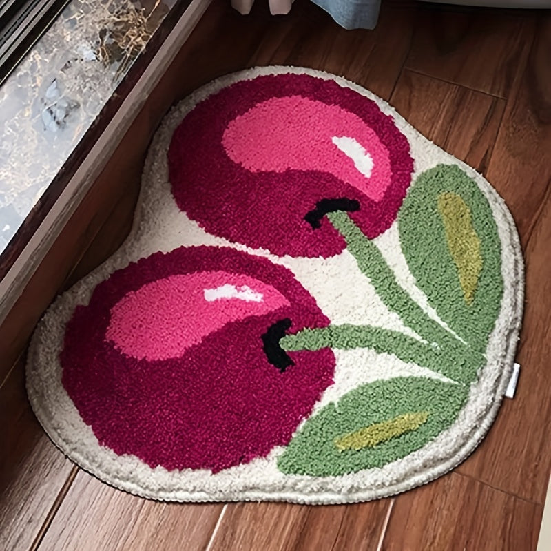 1pc Cute Cherry Bath Mat, Absorbent Microfiber Bathroom Rugs, Fluffy Non-Slip Fruit Shaped Doormat, Bathtub Carpet For Bathroom Kitchen Entryway, Home Decor