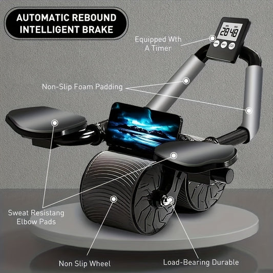 Pro Abdominal Exercise Wheel - Automatic Rebound, Timer, Knee Mat, Ergonomic Design for Effective Core Workout, Home Gym Essentials, Space-Saving Fitness Equipment for Men and Women