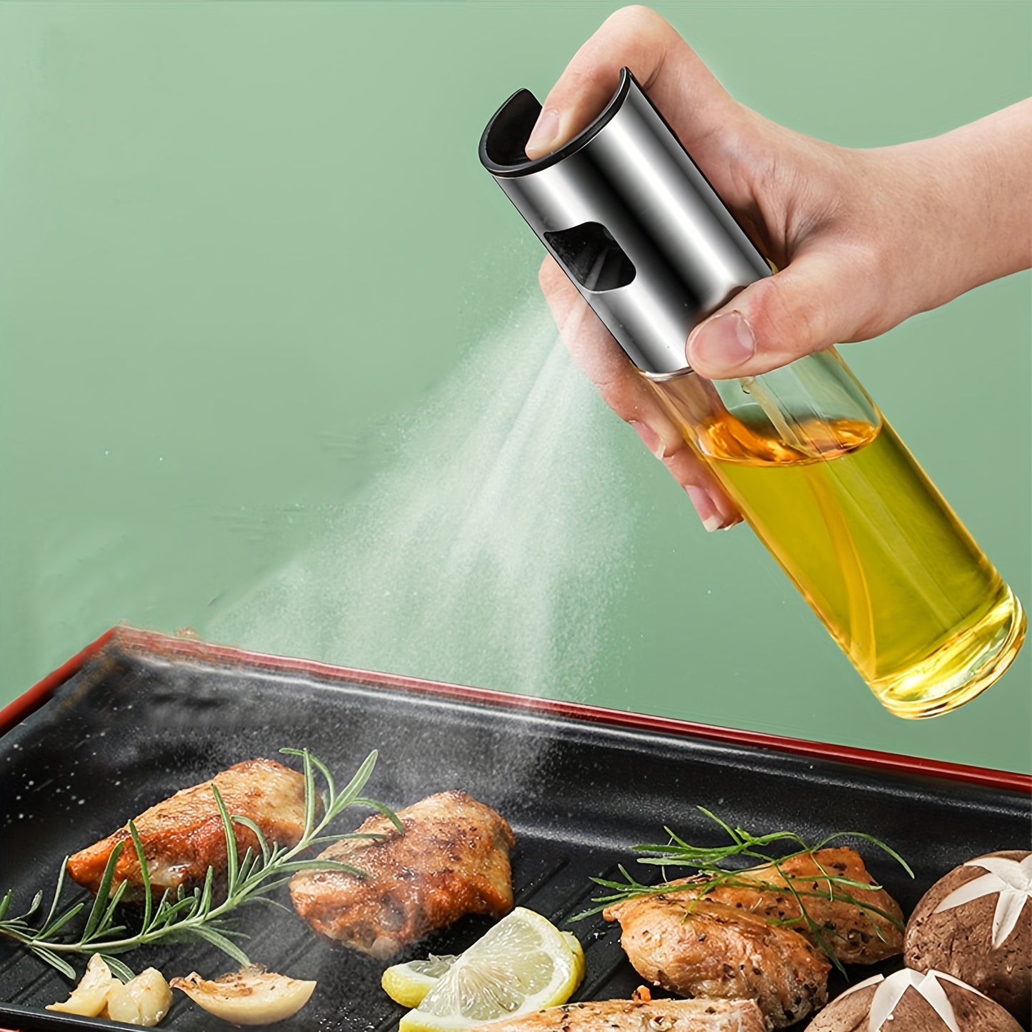 100ml Silver Grey Glass Olive Oil Sprayer Bottle - Effortless Cooking Oil Dispenser & Vinegar Bottle for Air Fryer, Kitchen, Cooking, Frying, Salad, Baking, BBQ - Durable, Easy-to-Use, and Space-Saving
