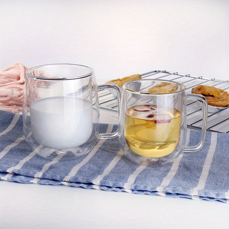 1pc Double Walled Insulated Glass Mug - Kitchen & Dining Essential for Hot and Cold Beverages - 350ml/11.84oz, 250ml/8.45oz, Borosilicate Glass, Creative Transparent Design, Durable Handle, Microwave and Dishwasher Safe