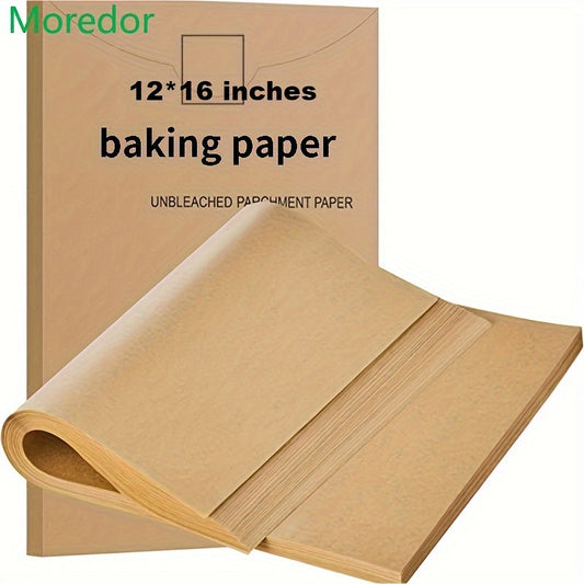 MOREDOR 50/100/200pcs Parchment Paper Baking Sheets, 12 x 16 Inch, Non-Stick, Unbleached Wood Material, for Baking, Cooking, Grilling, Air Fryer, Steaming - Kitchen Accessories Without Battery