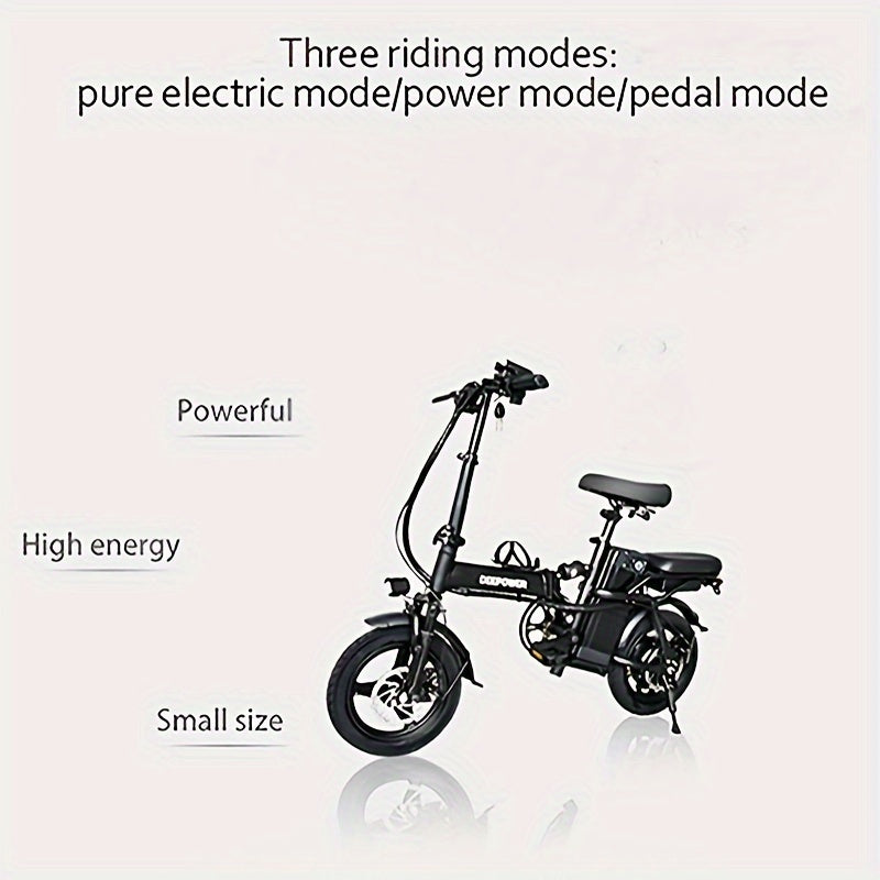 Electric Bike For Adults, 600W Peak 400W Motor, 20 Mph Folding E Bike, 14" Adults Electric Bicycle, 3 Levels Assist, Multi-Shock Mini E Bike With Brake Light, Basket, Water Bottle Rack