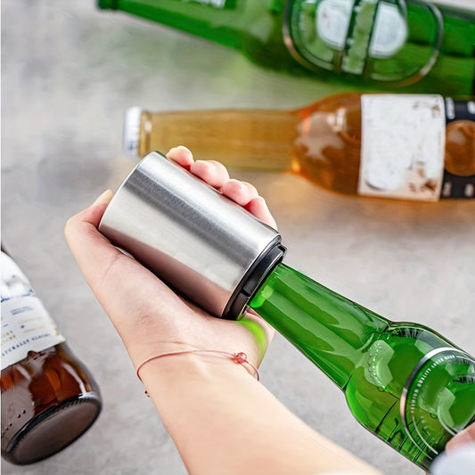 Automatic Beer Bottle Opener,Magnet Beer Opener,Stainless Steel Push Down Opener Wine Beer Soda Cap Opener Kitchen Accessories,Creative Kitchen Tool Magnetic Automatic Press Lid Opener Portable Bar Gadgets,Household Labor-Sav