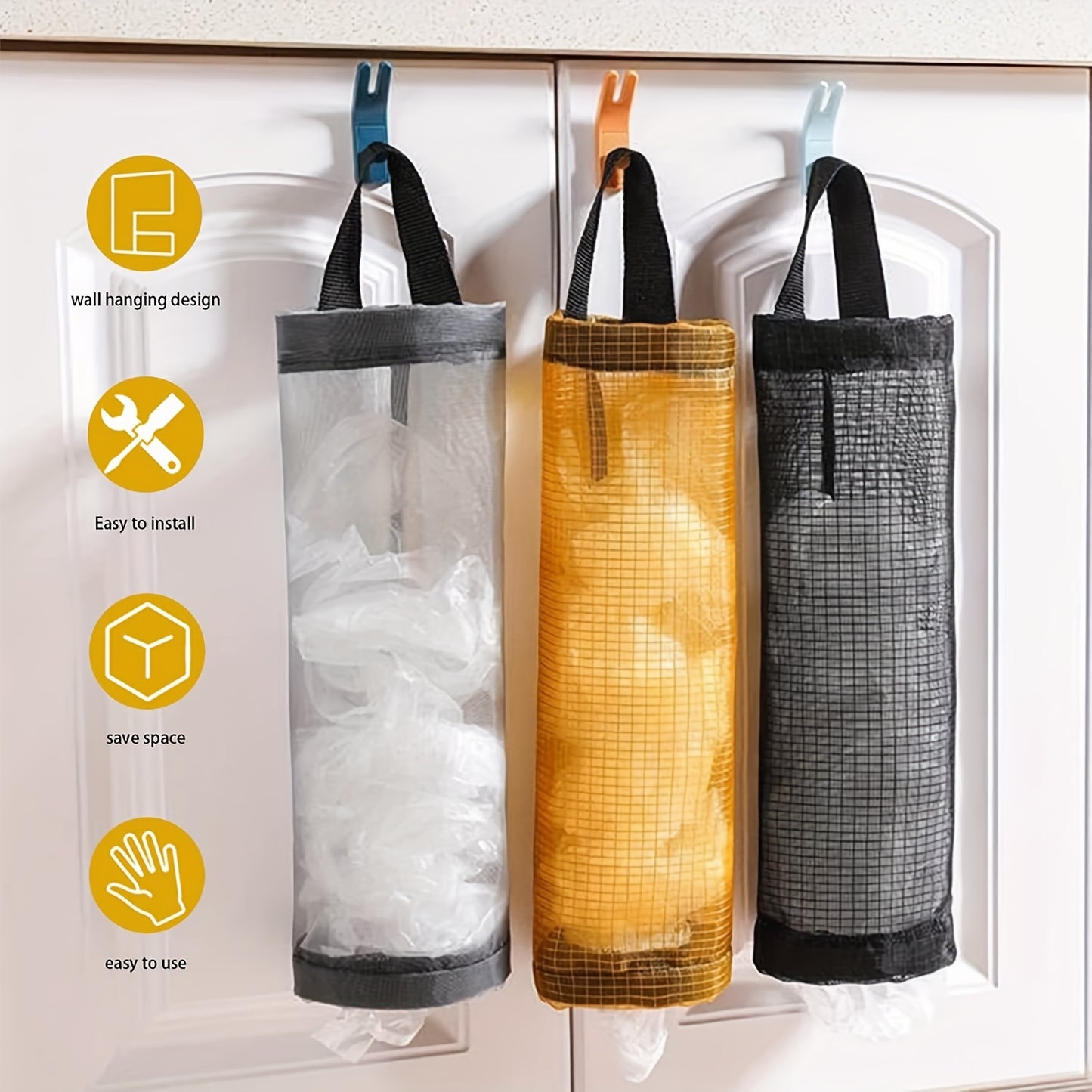 1pc Collapsible Plastic Bag Organizer - Convenient Grocery Bag Holder with Durable Mesh Storage, Foldable Garbage Bag Dispenser, Ventilated for Kitchen Freshness and Space-Saving Efficiency