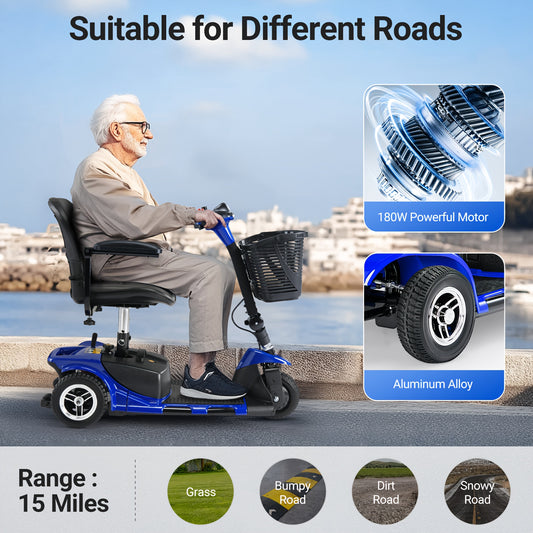 BMBMT 3 Wheel Electric Mobility Scooter With Basket And Light, High-Performance Folding Electric Scooter, Mobility Scooter Foldable For Adults, 20 Km Long Range, Maximum Speed 6km/h, Motor Power-180W