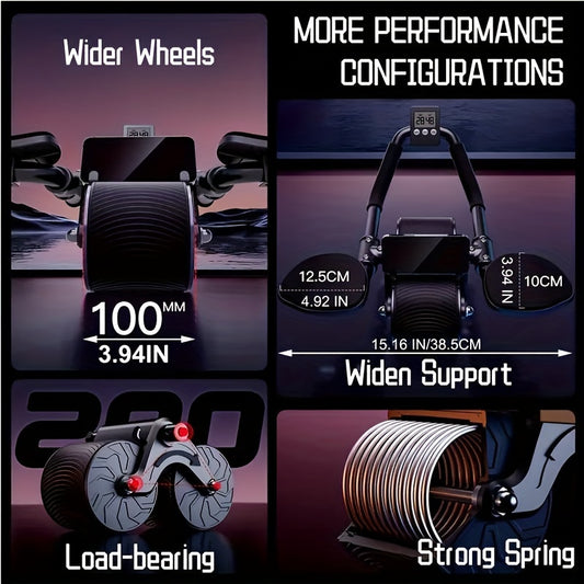Pro Abdominal Exercise Wheel - Automatic Rebound, Timer, Knee Mat, Ergonomic Design for Effective Core Workout, Home Gym Essentials, Space-Saving Fitness Equipment for Men and Women